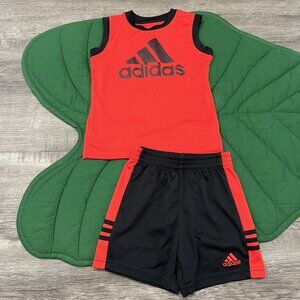 Adidas Set Toddler 24M Red Black Tank Top Shorts Athletic Outfit Sporty